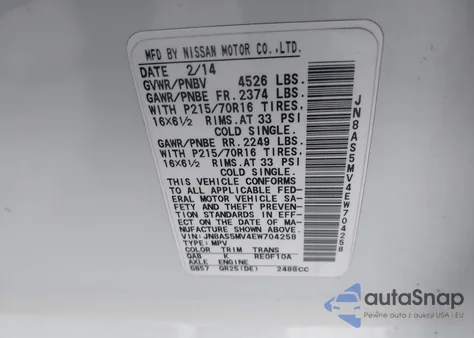 2014 Nissan Rogue Select S из США, поврежденный, VIN JN8AS5MV4EW704258